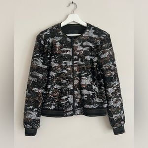 SANCTUARY SEQUIN CAMO BOMBER JACKET XS